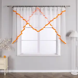 Штора Cafe, присборенная лента, вуаль с атласной лентой, прозрачная, современная, цельная, оранжевая, 120 x 600 см Joyswahl