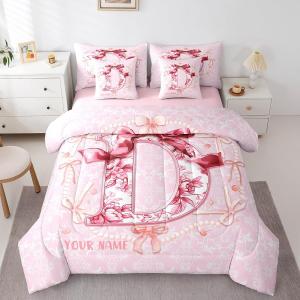 Erosebridal Комплект постельного белья Floral Bow с цветочным принтом и бантами из мягкого хлопка в розовых тонах, Pink D