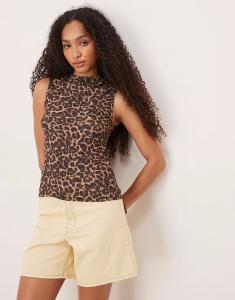 Топ без рукавов Vila с воротником-стойкой и леопардовым принтом