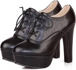 Женские туфли SHEMEE на платформе с закрытой шнуровкой, оксфорды на высоком каблуке, ботильоны с декоративной перфорацией, винтажные праздничные туфли, Black