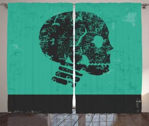 Штора ABAKUHAUS "Череп в деревенском стиле", абстрактный человеческий скелет, универсальная ленточная штора для гостиной с петлями и крючками, 280 x 245 см, цвет: нефритовый, зеленый, черный Abakuhaus