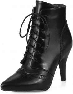 Женские модные ботильоны VOKLIN с заостренным носком, кружевными шнурками, высоким каблуком-стилето, элегантные короткие ботинки для нарядного образа, Black-Velvet Lined