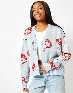 Вязаный кардиган Skinnydip London Red с грибами синего цвета