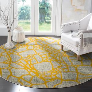 Ковер SAFAVIEH, 201 x 201 см, Porcello Collection Round Light Grey / Yellow PRL7737C современный абстрактный без ворса для столовой, прихожей, гостиной, спальни