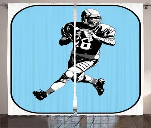 Шторы ABAKUHAUS Sport Rustic, ретро-стиль американского футбола, универсальные ленточные шторы для гостиной с петлями и крючками, 280 x 175 см, цвет: синий, черный, белый Abakuhaus