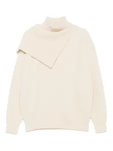 Свитер с высоким воротником и запахом Nanushka, кремовый