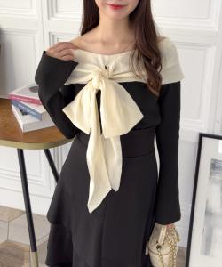 Вязаный топ с открытыми плечами и лентами