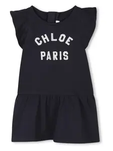 Платье с вышитым логотипом Chloé Kids, синий