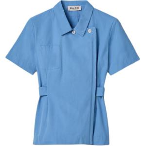 Двубортная рубашка с коротким рукавом MIU MIU, синий