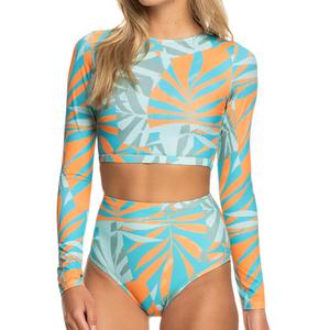 Женская спортивная футболка-рашгард Pro Nose Ride Crop из лайкры ROXY, Blue Surf All Palmed Out
