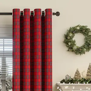 Непрозрачная рождественская штора с люверсами, клетчатая штора для гостиной, спальни, ресторана, красная, Ш132 x В274 см BTTO