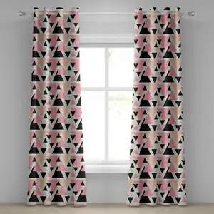 Геометрическая штора на люверсах ABAKUHAUS, современная композиция с разноцветными треугольными каракулями, образующими художественный рисунок, декоративные двухпанельные шторы, 280 см x 175 см, персиково-кораллово-черный Abakuhaus