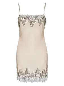 Платье-комбинация с кружевом Calais-Caudry Carine Gilson, нейтральный