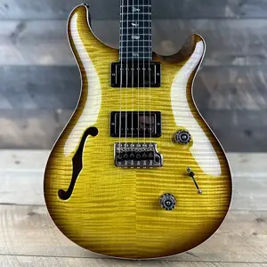 PRS Wood Library Custom 24 Semi-Hollow с распилом из клена Flame Maple, верх 10, корпус/гриф из корины, накладка грифа из эбенового дерева - Livingston Lemondrop 391121