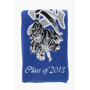 Шарф из натуральной шерсти с контрастной вышивкой логотипа Off-White, Blue