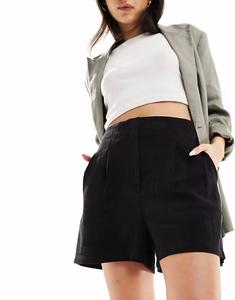 Льняные шорты чёрного цвета со складками Asos Design
