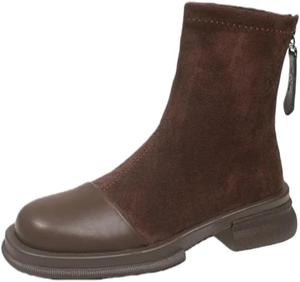 Женские модные короткие сапоги с круглым носком из мягкой флисовой ткани. Мягкие и комфортные. Ретро-стиль для осени и зимы. Для использования на улице. Fusecottc, Brown