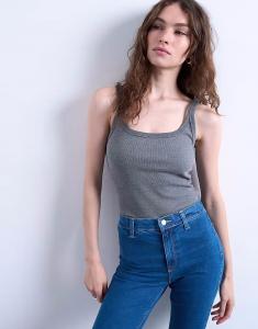 Узкий топ с глубоким вырезом и овальным вырезом, темно-серый меланжевый Topshop