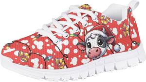 Кроссовки Forchrinse для мальчиков и девочек на Рождество, детские шнурованные теннисные кроссовки, легкие, дышащие, для ходьбы и бега, Christmas Cow Colorful Lights