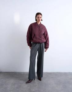 Нейлоновая куртка-бомбер Topshop свободного кроя бордового цвета