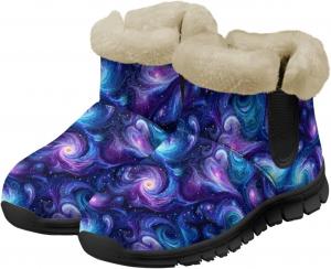 Женские зимние снегоступы с утеплителем, плюшевые ботильоны до щиколотки, противоскользящие, для активного отдыха на свежем воздухе, походов, велоспорта, удобная обувь, размеры 6-12 Quxjehoe, Blue Galaxy
