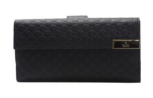 GUCCI Кожаный длинный складной кошелёк с денежным зажимом для женщин чёрный