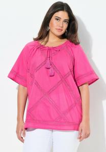 Блуза Ulla Popken LATTICE RIBBON SHORT SLEEVE, Bold Pink/Pink