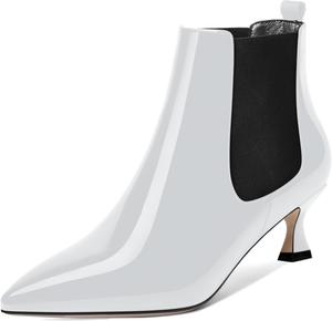 Женские ботильоны MOVINSTEPS с мягким верхом из лакированной кожи, на низком каблуке-лодочке, с острым носком и высотой голенища до щиколотки, каблук 2 дюйма, White