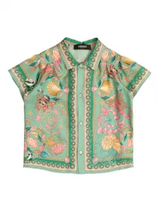 Рубашка с принтом ракушек Underwater Barocco Versace Kids, зеленый