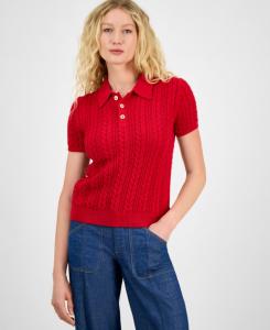 Женский хлопковый свитер-поло крупной вязки Nautica Jeans, Haute Red