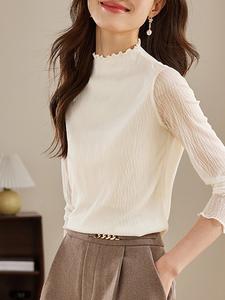 Прозрачная блузка с высоким воротником, женская блузка Doux Belle, цвет Beige