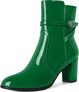 Женские ботильоны Mettesally с массивным каблуком, круглым носком и боковой молнией, осень-зима, высота каблука 7 см, Patent Green