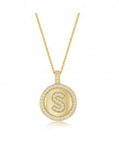 Колье из стерлингового серебра с золотым покрытием и микропаве из циркония в форме круга с инициалами Simona, Gold s