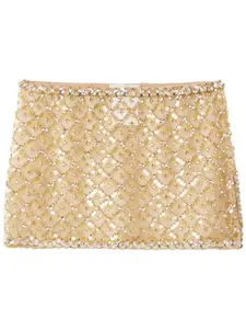 Шелковая мини-юбка с бисером MIU MIU, золотой