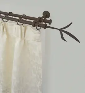 Карниз для штор GARESA "ESPERANCA", 2-х направляющий, желаемая длина, комплект штор в стиле рустик, выдвижной, с концевой ветвью для пуговиц, с кольцами 240 см, Ø16мм, цвет rost