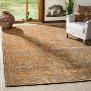 Ковер SAFAVIEH, 275 x 366 см, Tibetan Collection, Green & Peach, ручной вязки, современная шерсть, идеален для помещений с высокой проходимостью в гостиной, спальне (TB234A)