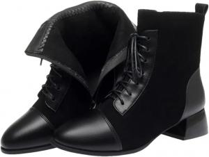 Женские ботильоны Niiyyjj из натуральной кожи, британский стиль, шнуровка, нарядные ботинки, большие размеры, ботильоны на молнии, Black No Fleece 4Cm