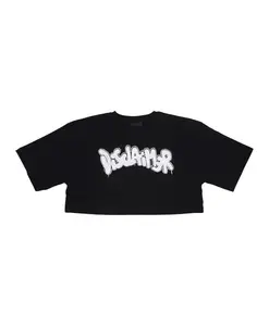 Черная футболка-кроп с логотипом и стразами. Disclaimer, черный