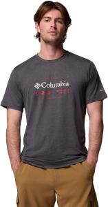 Мужская футболка Columbia Kwick Hike с коротким рукавом и принтом, Black Heather/Iconic Brand