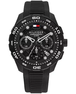 Мужские часы-хронограф с черным силиконовым ремешком, 44 мм Tommy Hilfiger, black