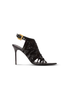 Босоножки из лакированной кожи с бахромой Balmain, черный