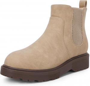 Детские ботинки Coutgo Girls с мягкой подошвой, молния сбоку, массивный низкий каблук, зимние повседневные ботильоны Челси, Khaki