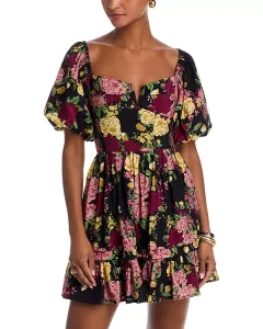 Мини-Платье с пышными рукавами - эксклюзив Aqua, мультиколор