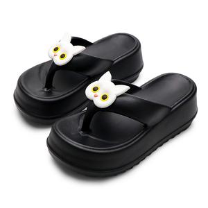 XMISTUO Женские шлепанцы с белым котом на черном фоне, цвет 9010-6 white cat on black background