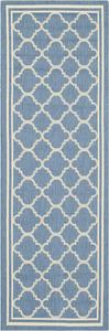 Ковер SAFAVIEH, 69 x 549 см, для улицы из коллекции Courtyard, моющийся - ковер-дорожка, Blue & Beige, без ворса и легкий в уходе, идеально для патио, прихожей, гардеробной, коридора, кухни (CY6918-243)