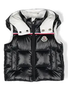 Дутый жилет с нашивкой-логотипом Moncler Enfant, синий