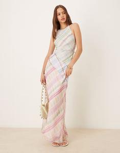 Платье-комбинация миди с воротником-борцовкой и декоративными швами в смешанную клетку Asos Design