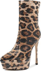 Muliumixue Женские ботильоны на платформе с каблуком-стилетто, заостренный носок, блестящая ткань, клубная одежда, модные полосатые зимние короткие ботинки с боковой молнией, черные, размер 5