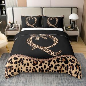 Erosebridal Хлопковый комплект постельного белья African Cheetah с леопардовым принтом и бантом, модный современный дизайн, Brown Q