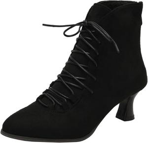 Ботильоны DINTAHA на низком каблуке с фантазийным замшевым эффектом, шнуровкой и заостренным носком, Black